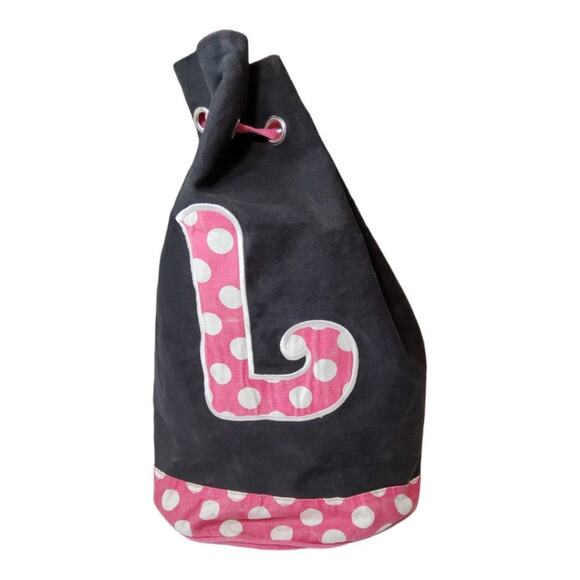 Canvas Backpack. Black/ Pink & White Polka Dot - Picture 3 of 9